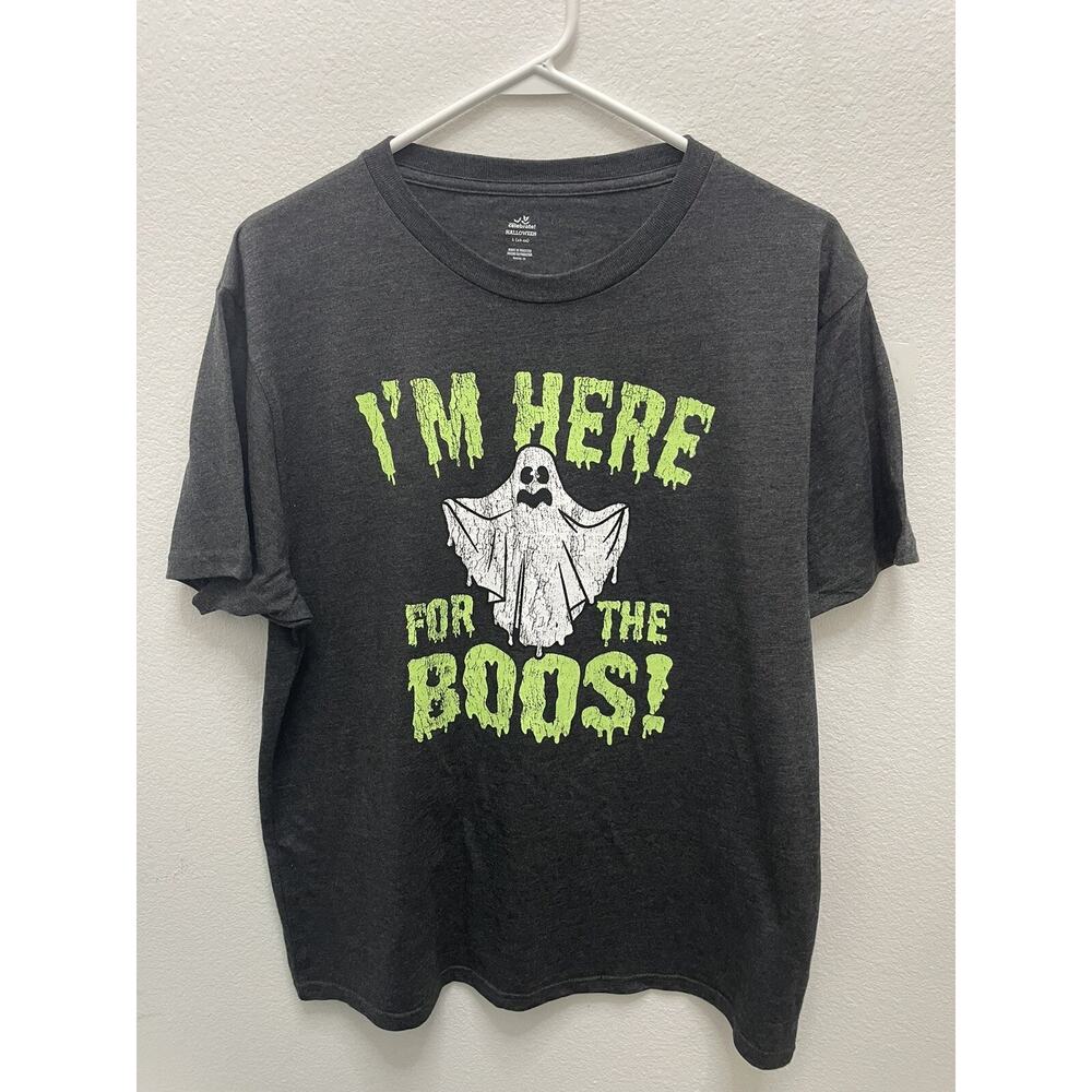 Way To Celebrate Halloween I'm Here For The Boos T-Shirt Sz L Gray Short Sleeve